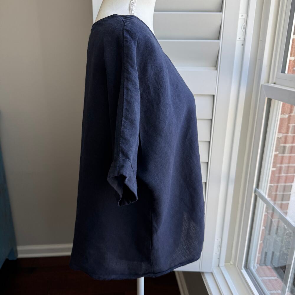 CHERISHH Top Womens Large Navy 100% Linen Front Tie Coastal Beachy Resort Wear - Picture 4 of 12